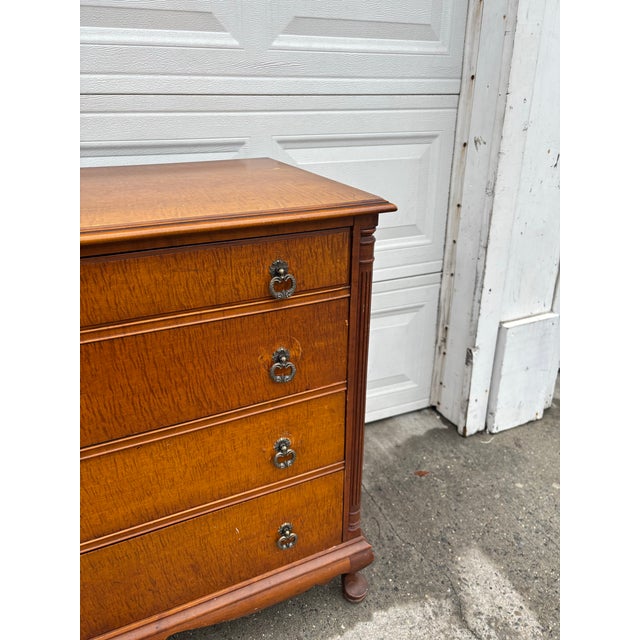 Antique Colonial Revival Dresser Chest of Drawers | 1930s Solid Wood Queen Anne Style Chest | Vintage American Bedroom Storage Furniture For Sale - Image 9 of 12
