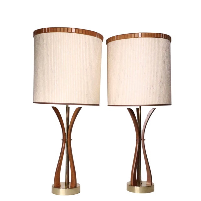 Mid 20th Century Pr. Sculptural Mid Century Table Lamps With Original Shades C 1950/60's For Sale - Image 5 of 14