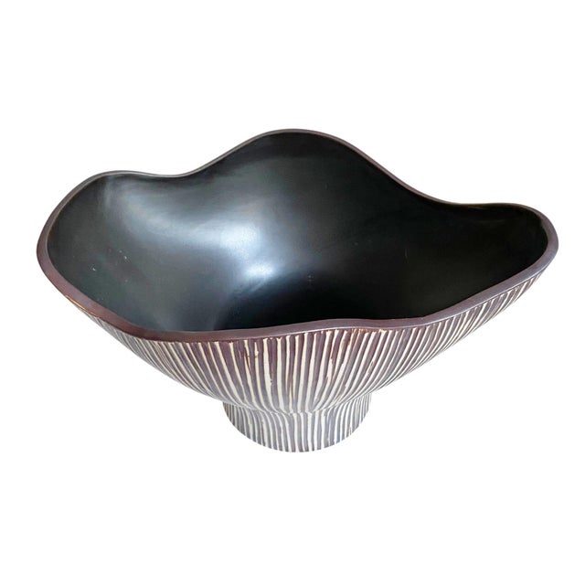 Organic Textured Ceramic Vase With Striped Detail For Sale In New York - Image 6 of 8