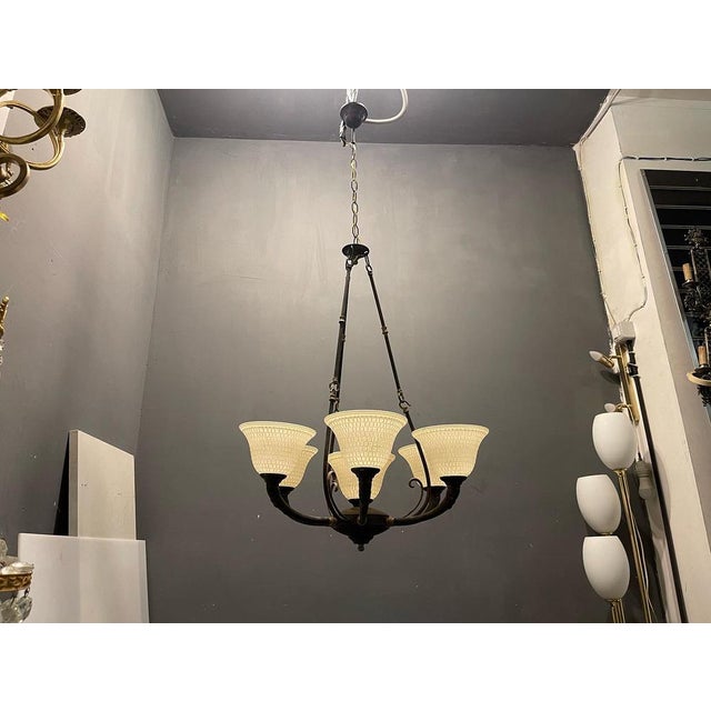 Large Vintage Bronze Murano Glass Chandelier, 1960s For Sale - Image 3 of 13