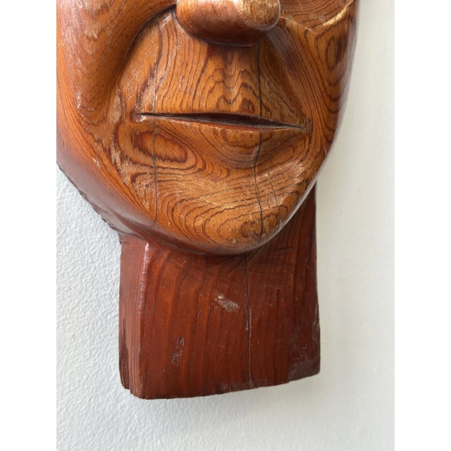 Vintage Hand-Carved Male Bust Wall Hanging, Circa Mid 20th-Century For Sale - Image 10 of 13