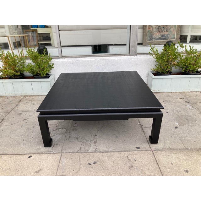 Gorgeous Van Horn Linen Wrapped Coffee Table with Satin Black Lacquered Finish. Great Texture and large scale table to...