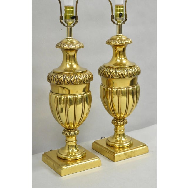 Vintage French Empire Style Gold Brass Metal Urn Form Table Lamps - A Pair For Sale - Image 4 of 12