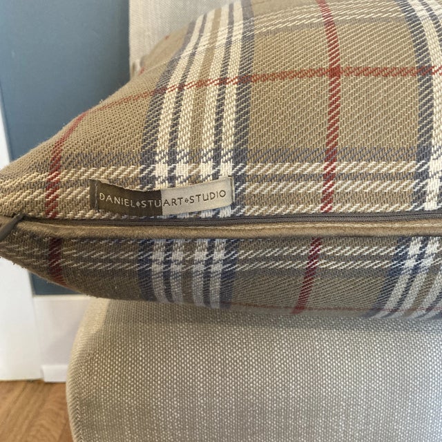Ralph Lauren vibe, classic, high quality pillow with suede welting. Daniel and Stuart items are manufactured in Canada.
