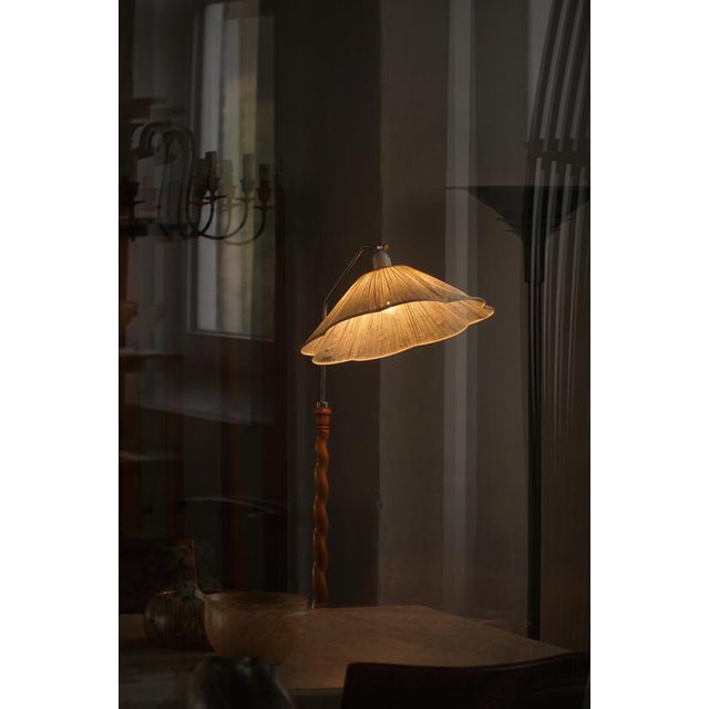 Mid-Century Swedish Floor Lamp with Turned Birch Base and Pleated Shade, 1940s For Sale - Image 9 of 18
