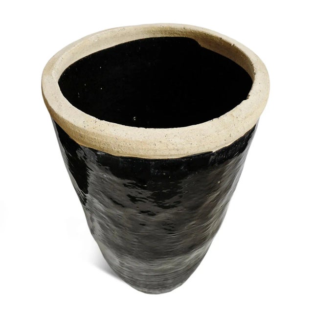 Chinese Vintage Black Ceramic Village Pot / Planter For Sale - Image 3 of 5