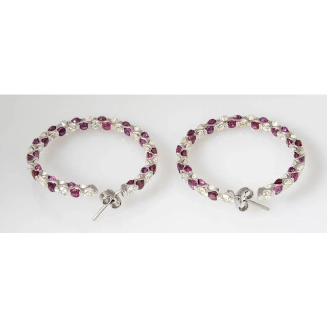 Ruby Red Large Ruby Diamond White Gold Hoops - 2 Pieces For Sale - Image 8 of 11