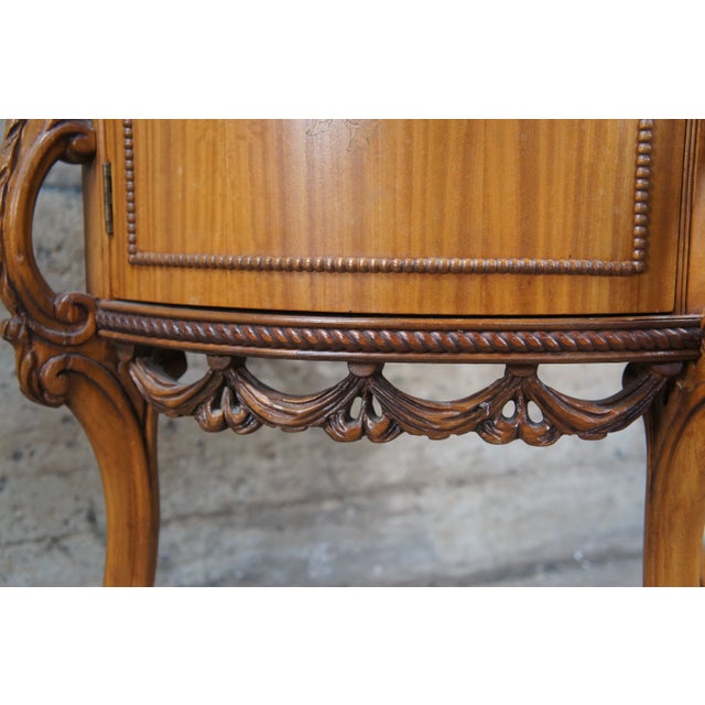 Late 19th Century Late 19th Century Antique French Neoclassical Demilune Satinwood Marble Cabinet Side Tables - Set of 2 For Sale - Image 5 of 13