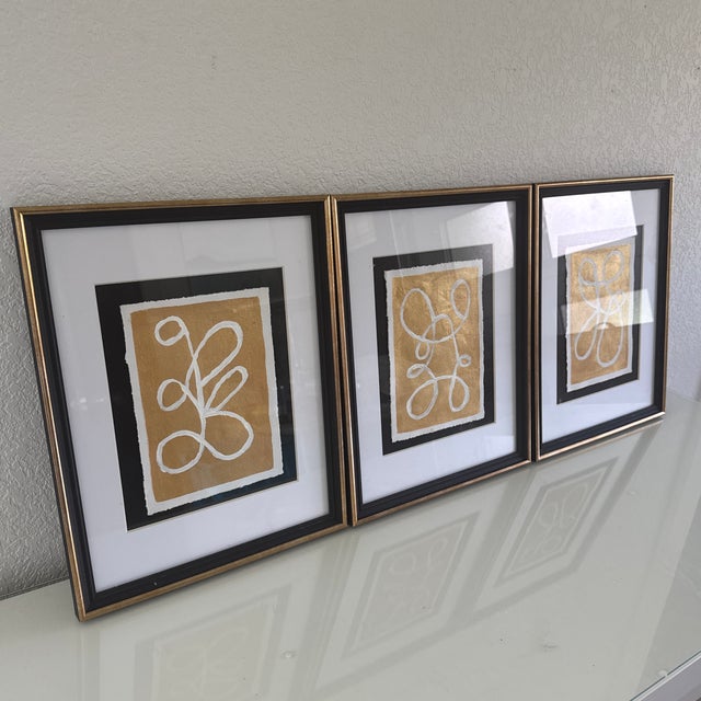 Abstract Set of 3 Original Abstract Acrylic Paintings Matted and Framed For Sale - Image 3 of 6