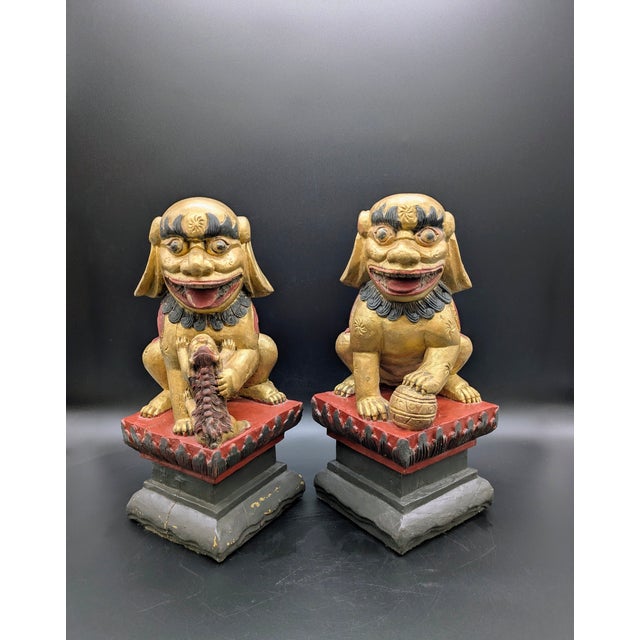 Unique Mid 20th Century Hand-Carved Chinese Foo Dogs For Sale - Image 4 of 10