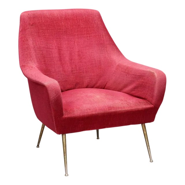 Vintage Armchair in Fabric and Brass, Italy, 1950s-1960s For Sale