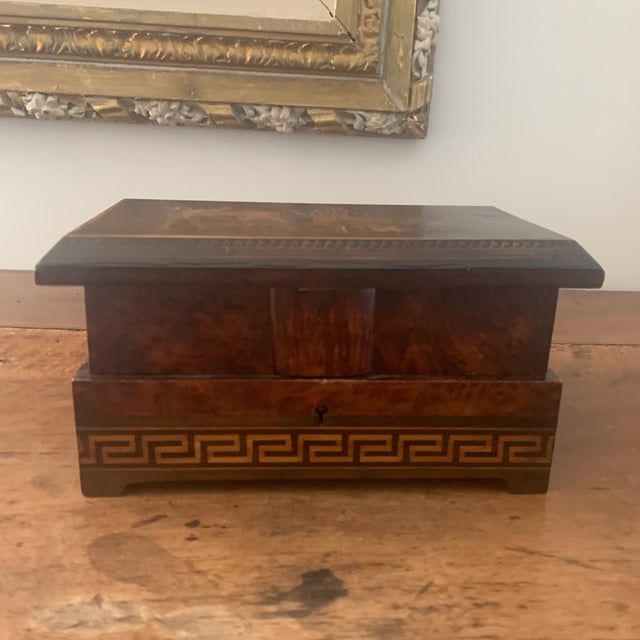 Antique Italian Wood Inlay Greek Key Jewelry Box For Sale - Image 9 of 13
