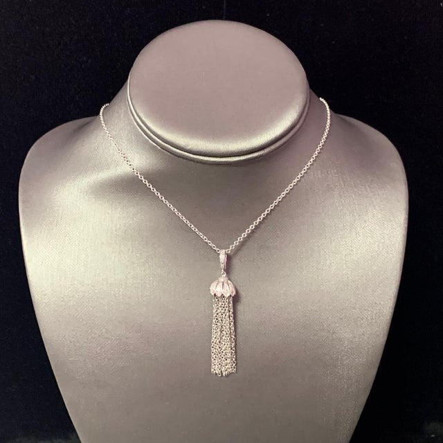Diamond Tassel Pendant Chain Necklace 18k Gold 0.15 TCW Certified For Sale - Image 9 of 10