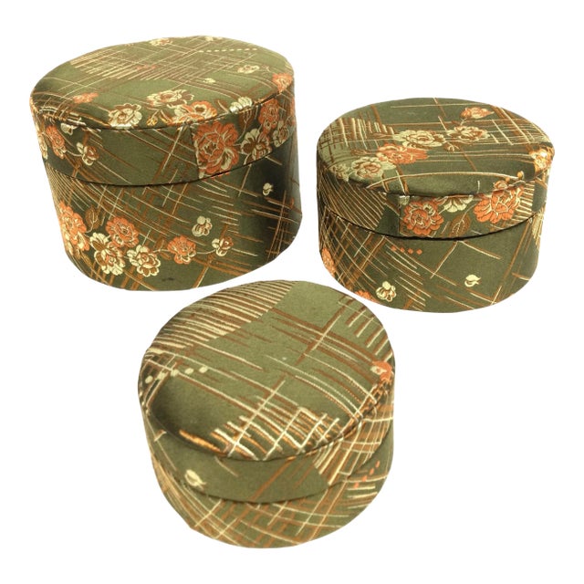 Vintage Pure Silk Round Nesting Trinket Containers For Sale