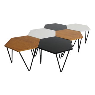 Hexagonal Coffee Tables in Wood and Metal by Gio Ponti from ISA, 1950s, Set of 6 For Sale