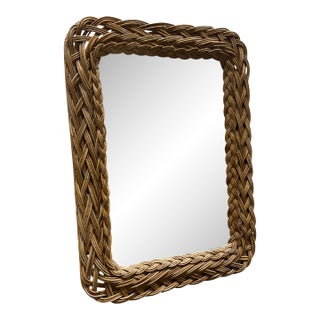 Vintage French Riviera Style Chunky Braided Wicker Mirror For Sale