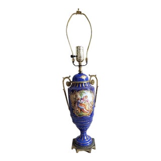 1920s Fbs Limoges Continental Blue Cobalt Porcelain & Gilt Vase Mounted as Lamp For Sale