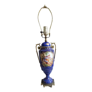 1920s Fbs Limoges Continental Blue Cobalt Porcelain & Gilt Vase Mounted as Lamp