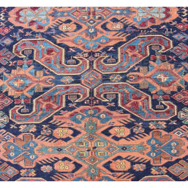Early 20th Century Antique Caucasian Sumac Rug in Varying Colors of Orange and Blue For Sale - Image 4 of 12