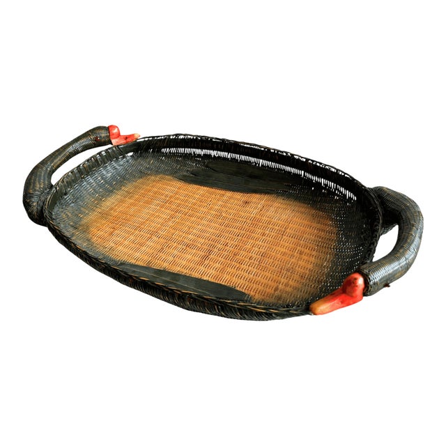 Vintage Shanghai Handicrafts Goose Basket Tray For Sale