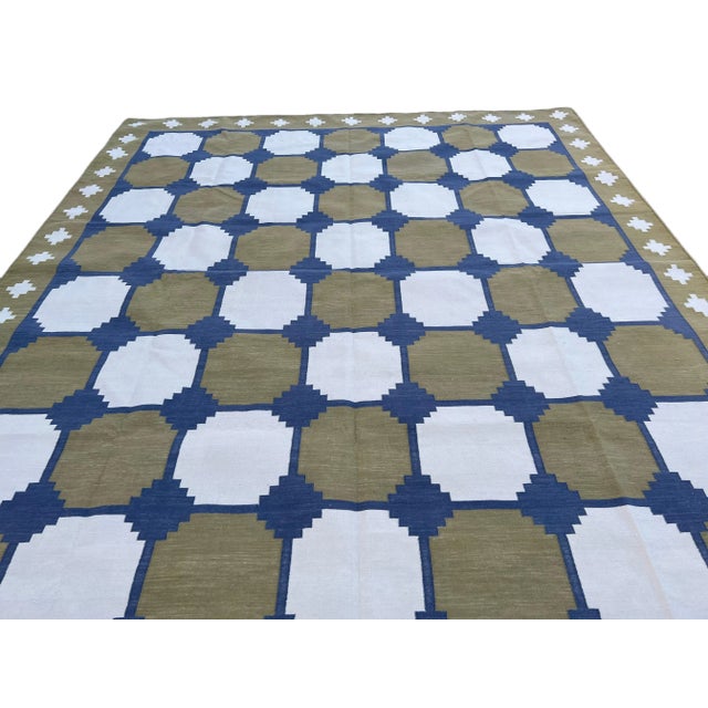 Not Yet Made - Made To Order Handmade Cotton Area Rug Vegetable Dyed Olive Green, Cream and Blue Vista Rug-9'x12' For Sale - Image 9 of 12