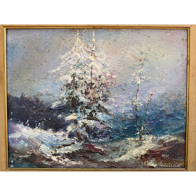 Zaza Milieo Meuli (Russian 1892-?) framed winter landscape painting oil on board. The painting is signed in the lower...