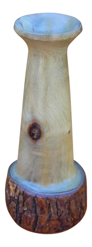 Bohemian Vase With bark base by Rustic Plough Woodworking