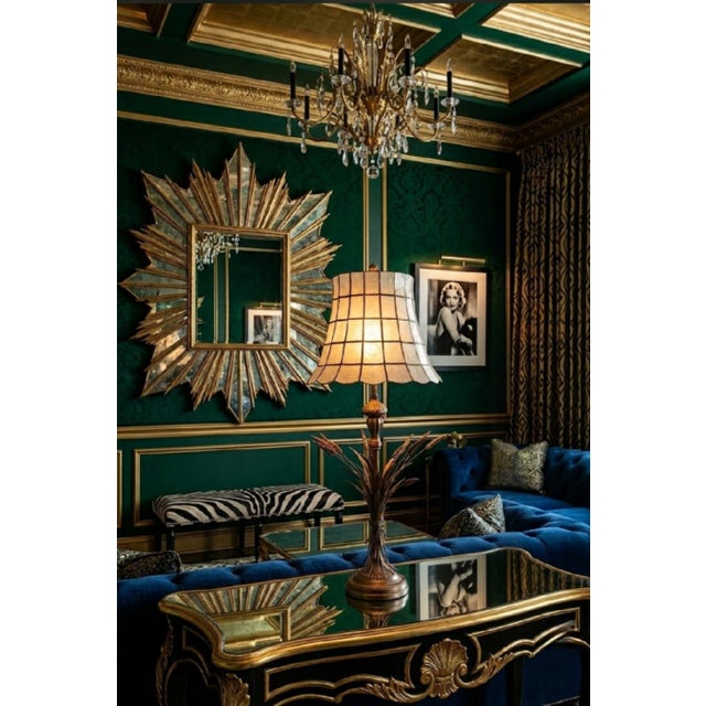 Gold Vintage Frederick Cooper Extra Tall Sheaf of Wheat Hollywood Regency Capiz Shell Shade Table Lamp For Sale - Image 8 of 8