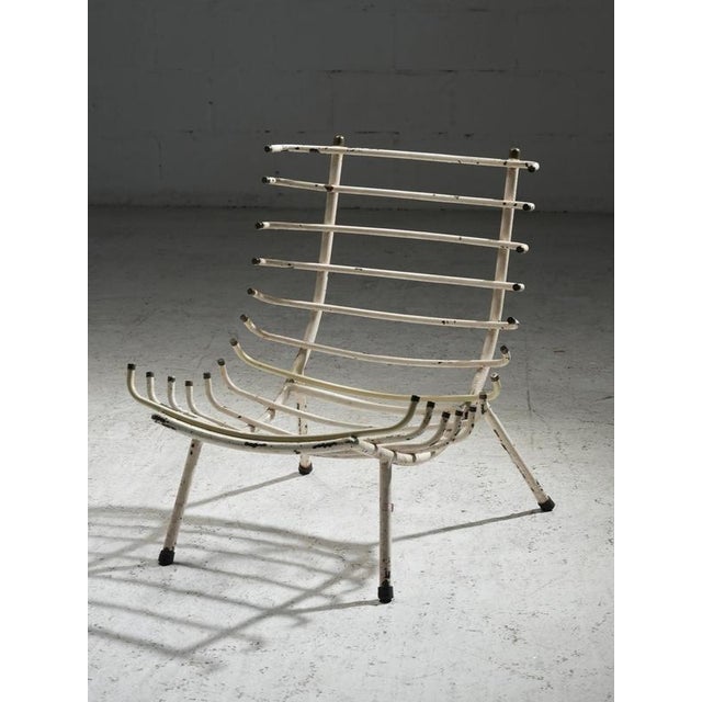 Brown Set of White Rib Chairs in Metal and Brass, Brazil, 1950s For Sale - Image 8 of 9