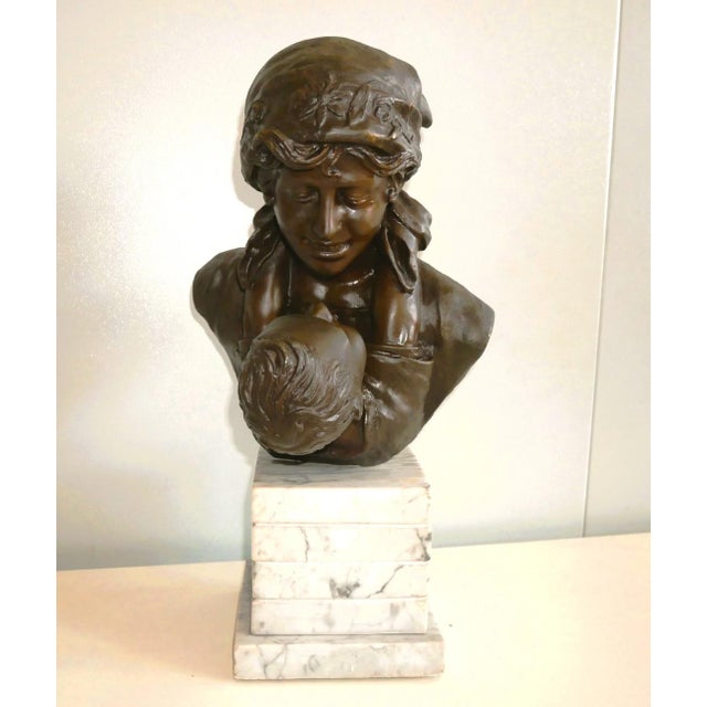 Motherhood Bronze signed late 19th century, early 20th century Bronze bust, mother with embraced child (Maternal Embrace)...