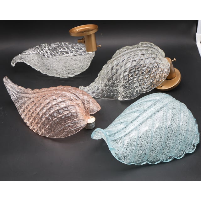 Set of 2 Wall Light Trasparent Murano Glass Leave by Barovier E Toso, 1950s For Sale - Image 15 of 15