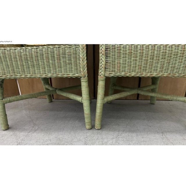 Late 20th Century Pair of Hollywood Production Sage Green Wicker Tub Armchairs For Sale - Image 4 of 5