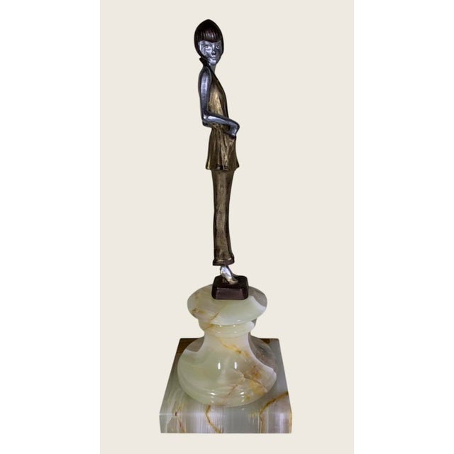 Bronze 1960s Art Deco Pajama Girl Hands in Pockets Bronze Signed Lorenzl For Sale - Image 8 of 10