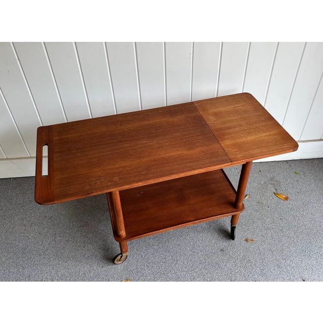 Wood Danish Midcentury Teak Expanding Drop-Side Tea Cart For Sale - Image 7 of 7