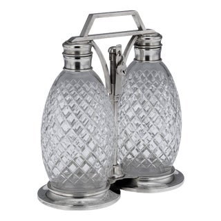 Vintage American Silver and Cut Glass Tantalus from Tiffany & Co, 1920, Set of 2 For Sale