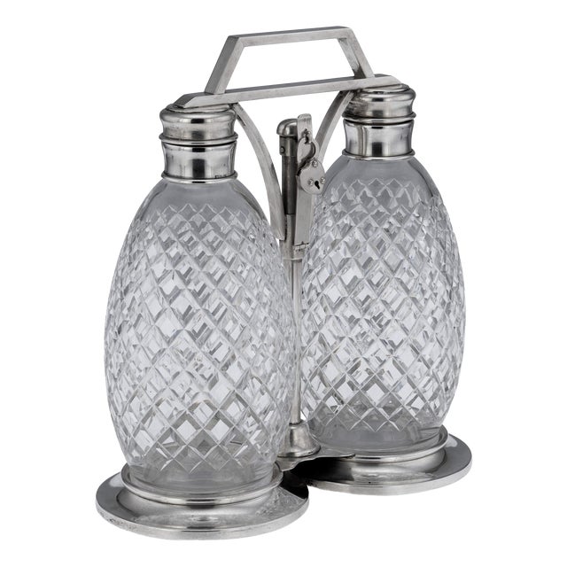 Vintage American Silver and Cut Glass Tantalus from Tiffany & Co, 1920, Set of 2 For Sale
