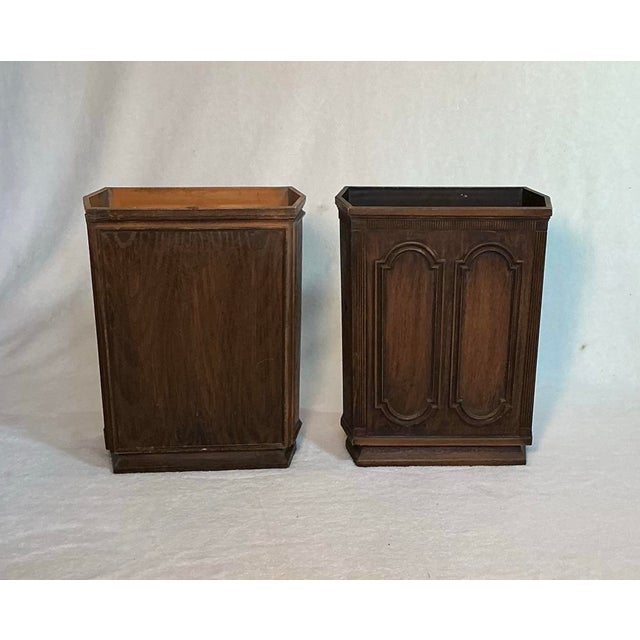 Pair Vintage Pearl-Wick Wastebaskets Faux Wood Brown, Circa 1960s For Sale - Image 4 of 12