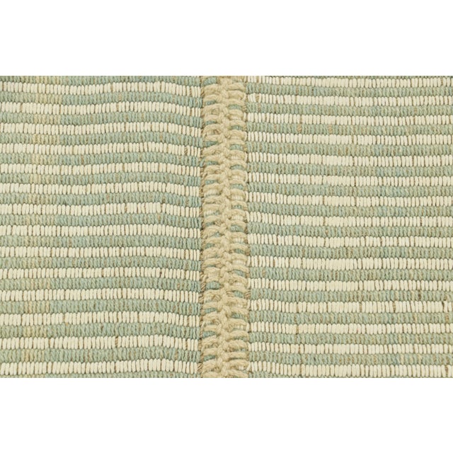 Contemporary Rug & Kilim’s Contemporary Kilim in Ivory White and Blue Textural Stripes For Sale - Image 3 of 7