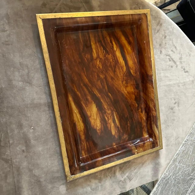 1980s Modernist Fake Tortoiseshell Lucite Italian Tray by Ulderico Cavinato For Sale - Image 6 of 11