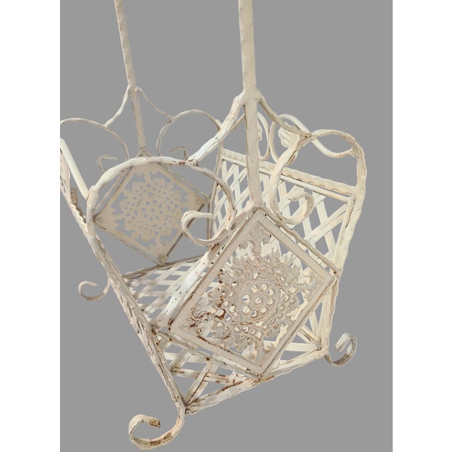 Shabby Chic Mid 20th Century Vintage French Shabby Chic Painted White Wrought Iron Magazine Rack For Sale - Image 3 of 6