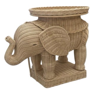 Woven Rattan Elephant Accent Table For Sale