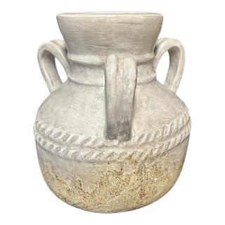 Vintage Amphora-Style Triple Handled Terracotta Vase For Sale