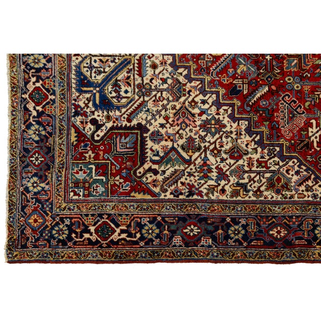 10x18 Antique Persian Heriz Red Rug – Oversized Hand-Knotted Wool Masterpiece For Sale - Image 9 of 11