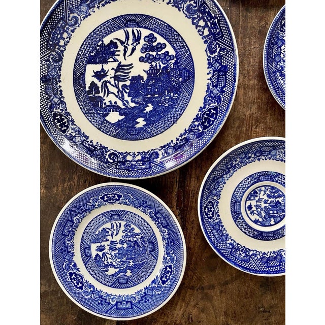 Mid 19th Century Collection of Six (6) Vintage Blue Willow Plates Chinoiserie Chic For Sale - Image 5 of 6