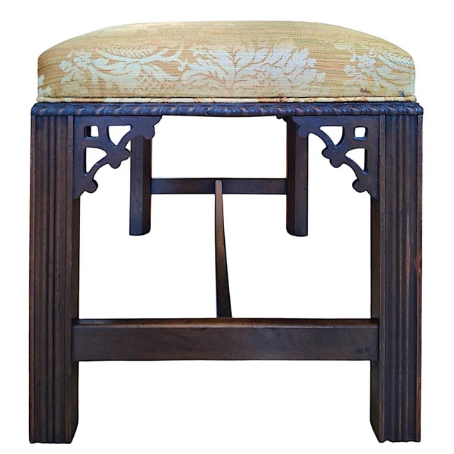 Early 20th Century Vintage Chinese Chippendale-Style Upholstered Bench For Sale - Image 5 of 9