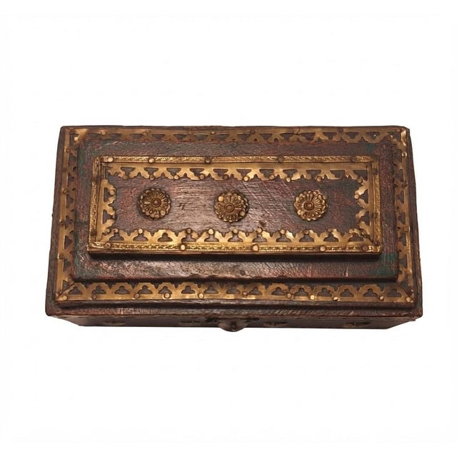 Beautiful early-2000s decorative keepsake box handcrafted in India, featuring traditional stepped-lid construction, hand-...