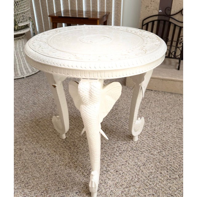 Mid 20th Century Solid Wood Anglo-Indian Style Carved Elephant Table For Sale - Image 4 of 11