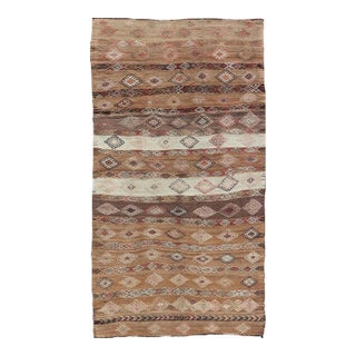 Vintage Turkish Embroidered Flatweave Rug Gallery With Striped Geometric Design For Sale