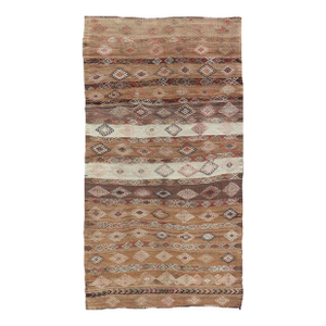 Vintage Turkish Embroidered Flatweave Rug Gallery With Striped Geometric Design