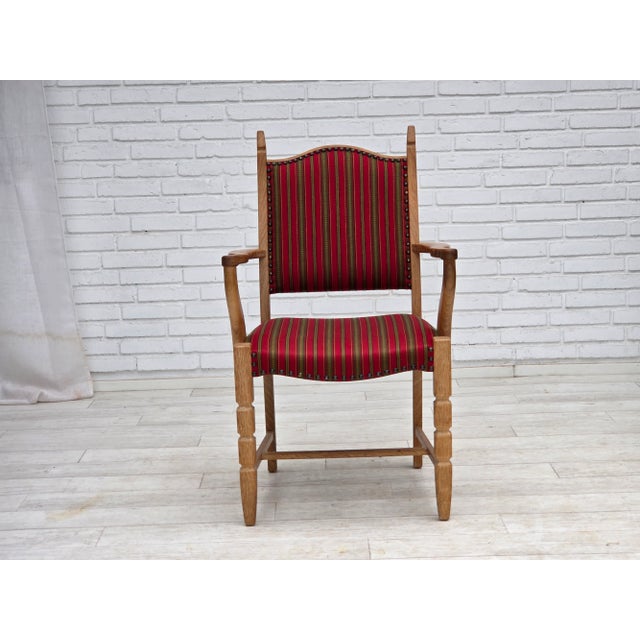 Danish Armchair in Red Wool and Oak, 1970s For Sale - Image 9 of 18